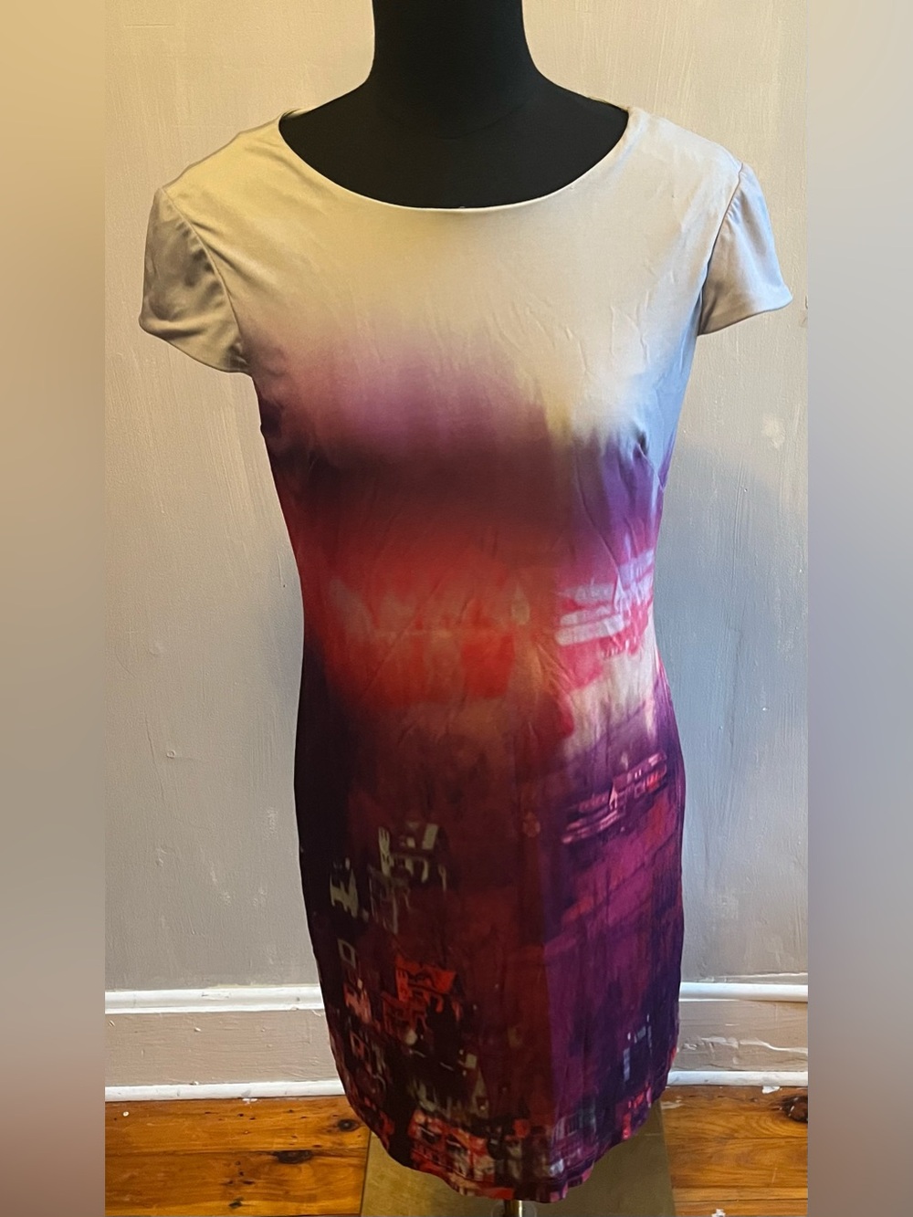 Tinley Road City Scape Dress Tie Dye Retro Sheath Dress Size Small